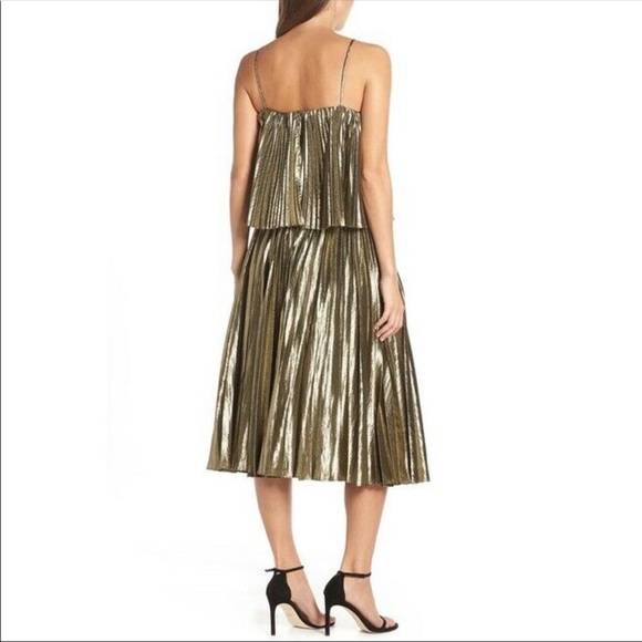 j crew gold pleated dress